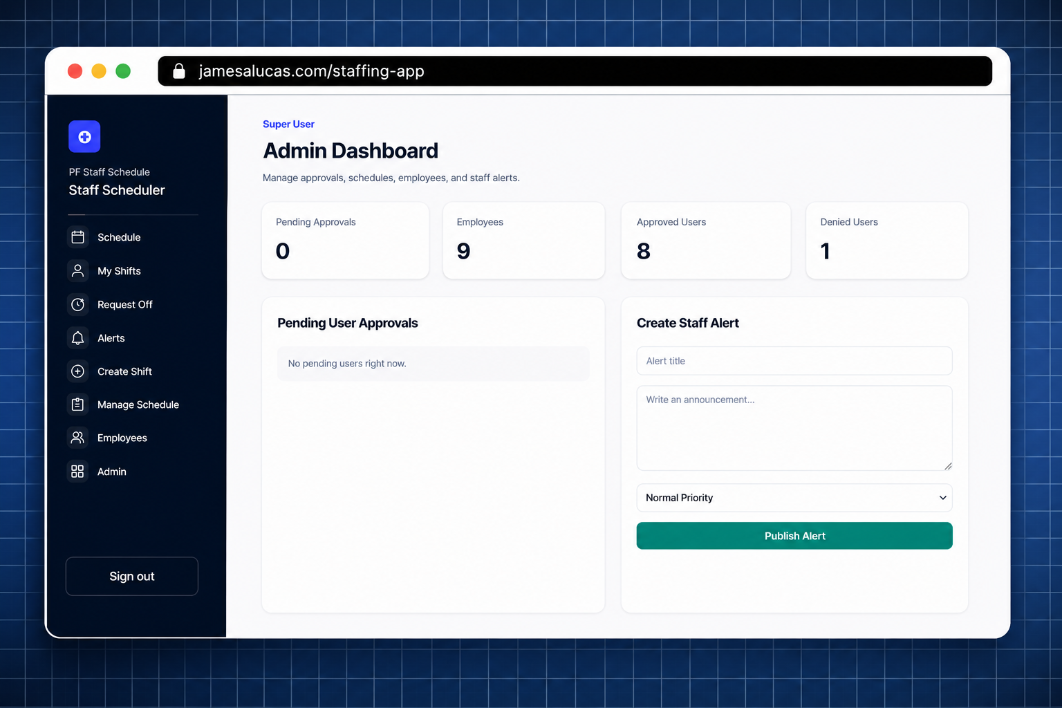 Staff scheduling portal project preview